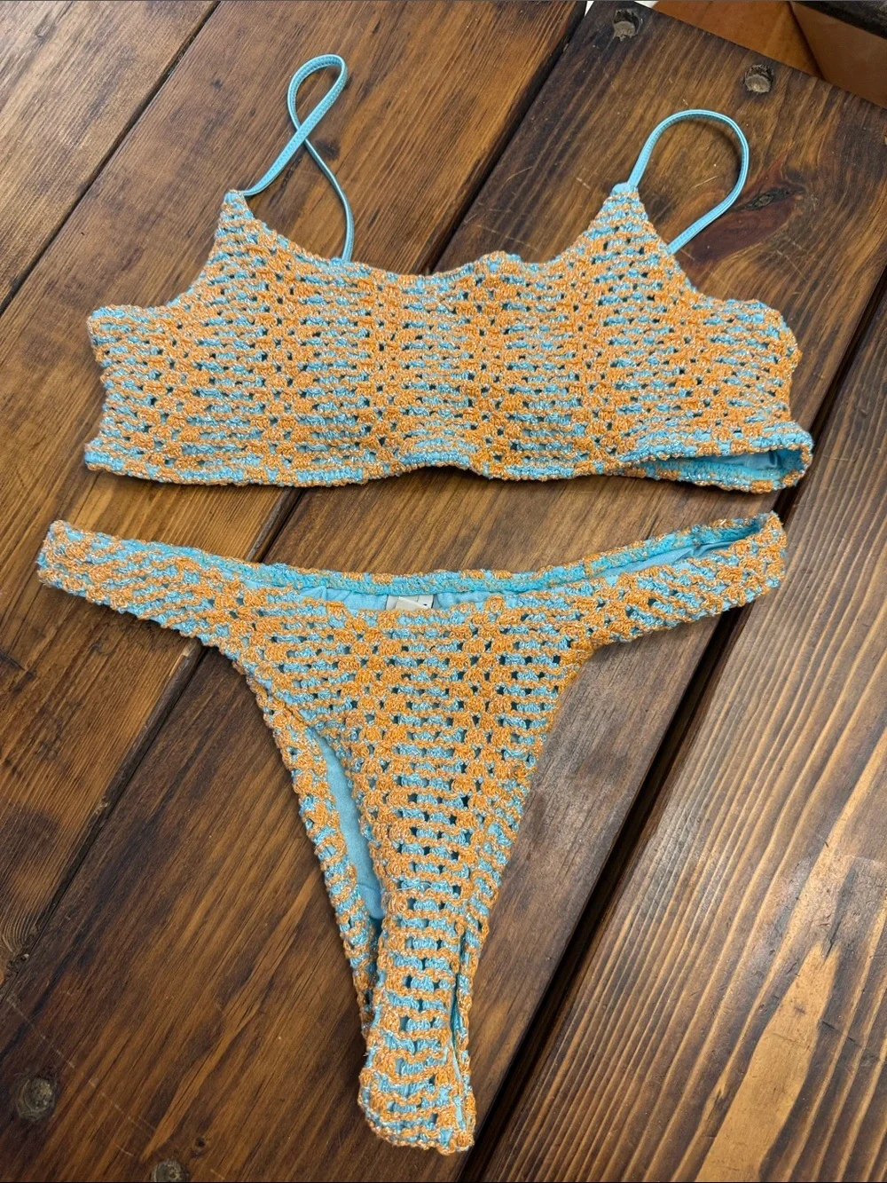 triangl swimwear Crochet Bikini Set. Like new! Top XL and Bottom L.